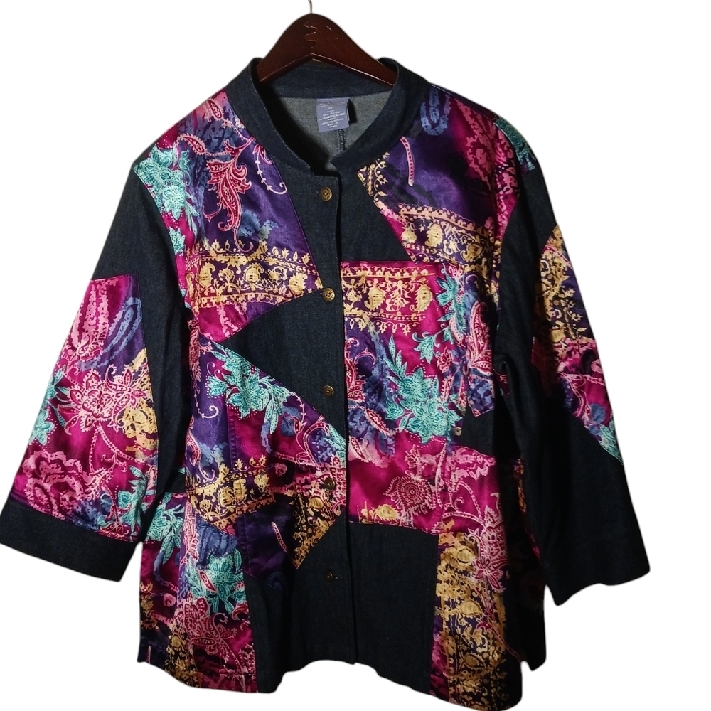 Westbound Colorful Asian Inspired Swing  Jacket Ladies XL BABYDOLL Patchwork